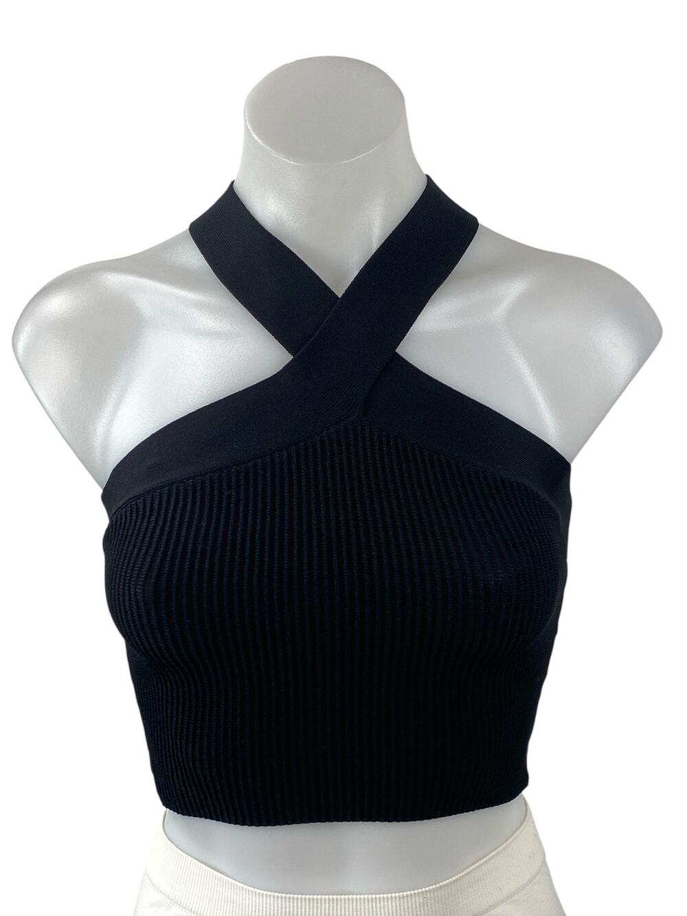 Aritzia Babaton Womens Black Cross Strap Sleeveless Ribbed Knit Crop Top Size XS